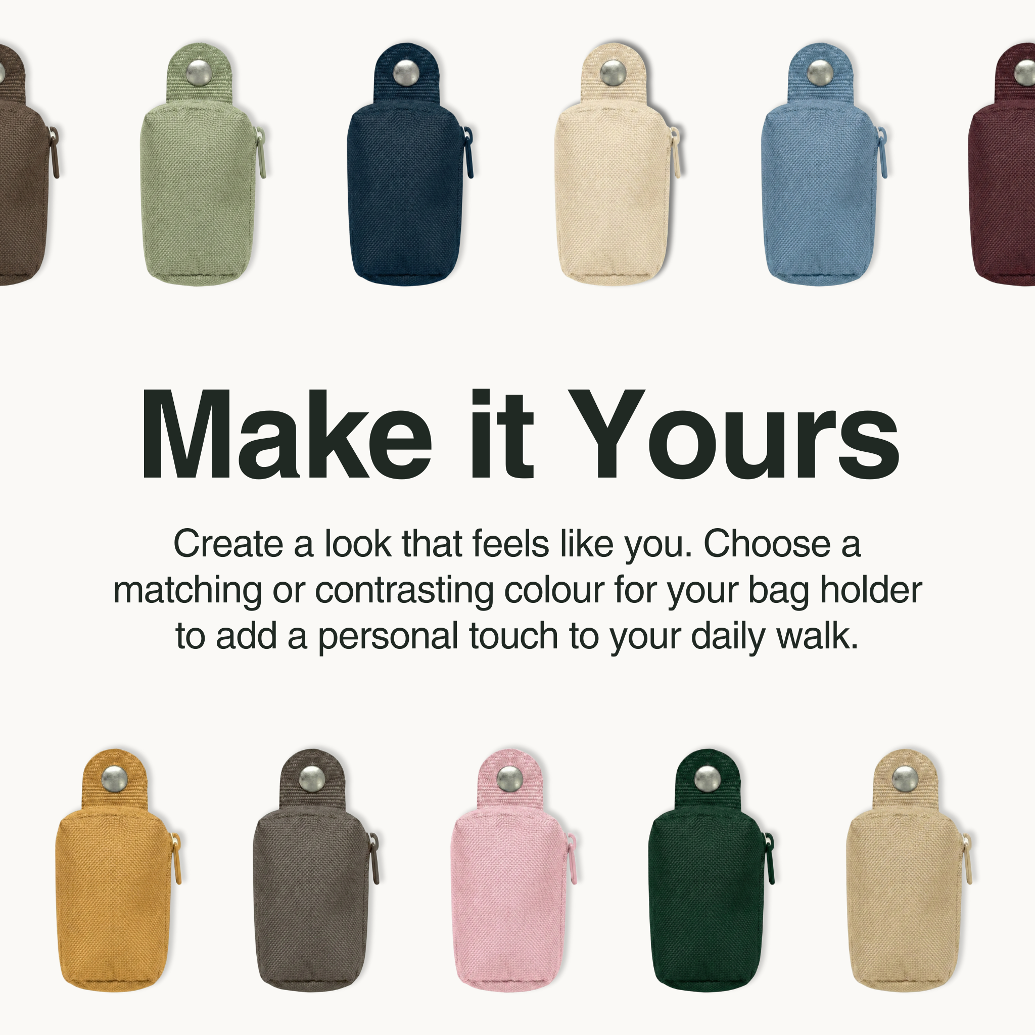 Dog leash poop bag holders shown in multiple color options